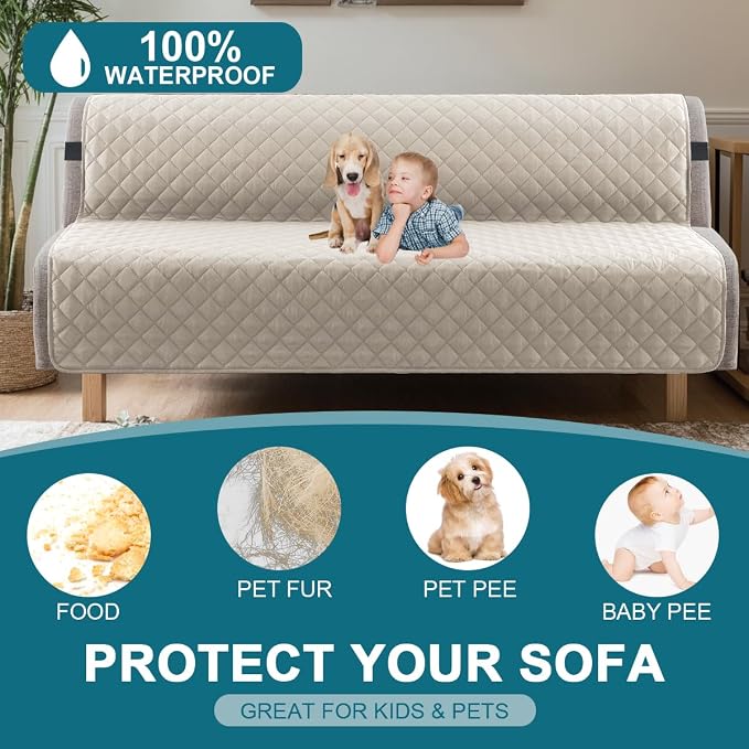 Turquoize 100% Waterproof Futon Cover Futon Slipcover Washable Armless Sofa Bed - Image 2