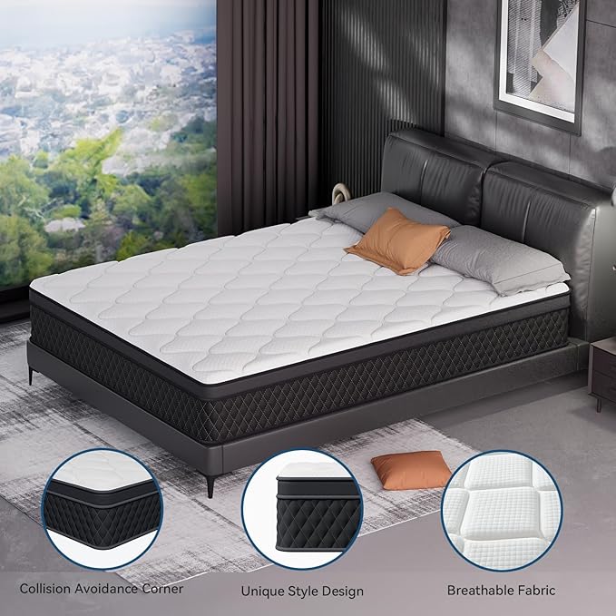 ELEMUSE Cal King Mattress, 10 Inch Hybrid Memory Foam Mattress in a Box, Pressure Relieving Comfort, Individual Pocket Springs for Motion Isolation, Medium Firm, CertiPUR-US Certified, Fiberglass Free