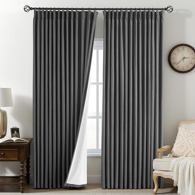 Pinch Pleated Linen Curtains 100% Blackout 84 Inches Long by AUSSPVOCT