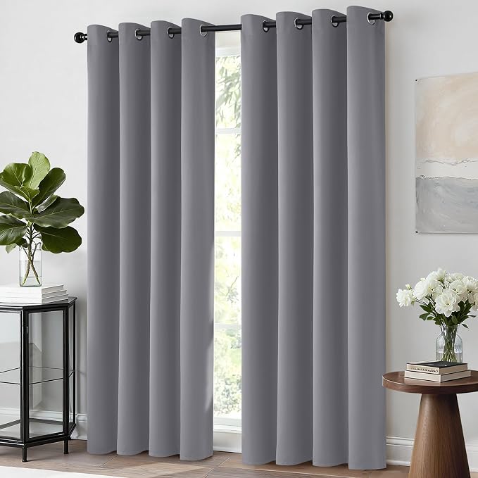 Yakamok Grey Room Darkening Curtains 52x72 inch Gray Grommet-Living Room | 2 - Image 2