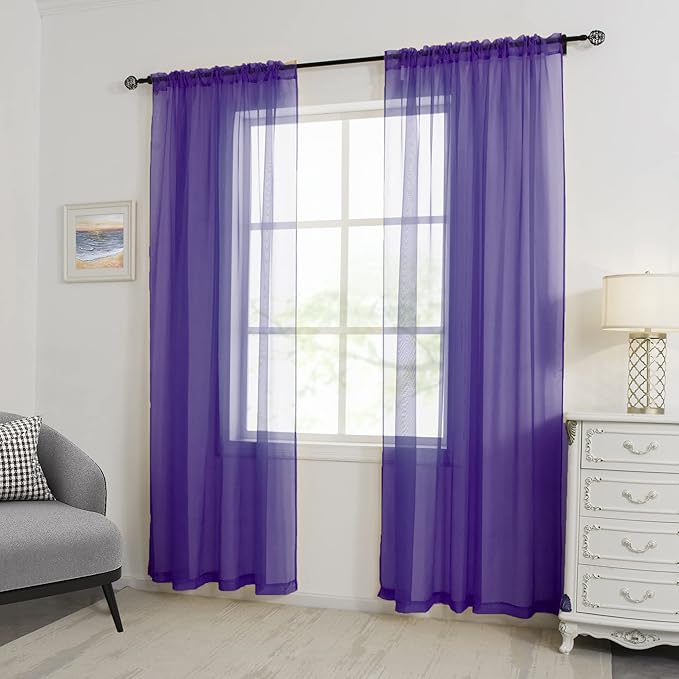 HUTO Dark Purple Sheer Curtains 72 Inches Long for Girls Room Rod Pocket Window Sheer Drapes for Kids Bedroom Living Room Classroom 2 Panels 52 by 72 Inch Length