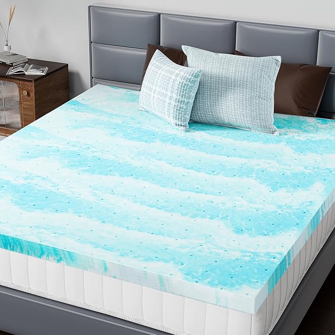 DUMOS 3 Inch Gel Memory Foam Mattress Topper King - Blue Soft Mattress Topper King Size for Back Pain, CertiPUR-US Certified, RV, Camper, CertiPUR-US Certified, Blue