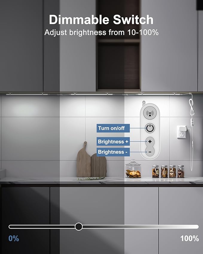 Remote Control Under Cabinet Led Light Plug in, Dimmable Daylight White 4500K, 6 Pack 12 inch Linkable Led Under Counter Lights for Kitchen Upgrade ETL Listed Plug 24V, UNO-LK 4500K