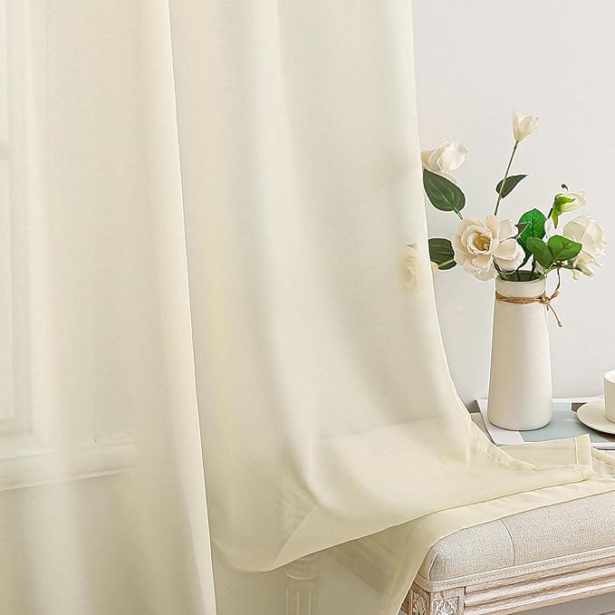 MIULEE Light Cream Sheer Curtains 90 inches Long 54 X 90 Inches, 2 Panels | - Image 5