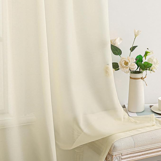 MIULEE 2 Panels Light Cream Sheer Curtains - Image 5