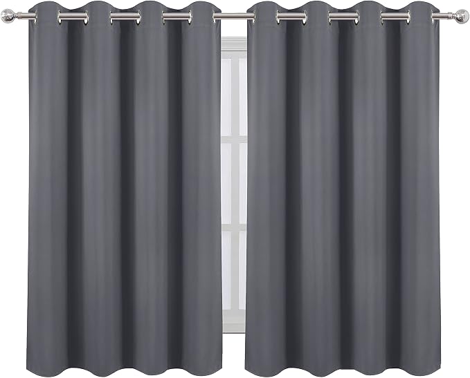 Grey Blackout Curtains/52 x 45 Inch/Set of 2 Panels Room Darkening Short - Image 2