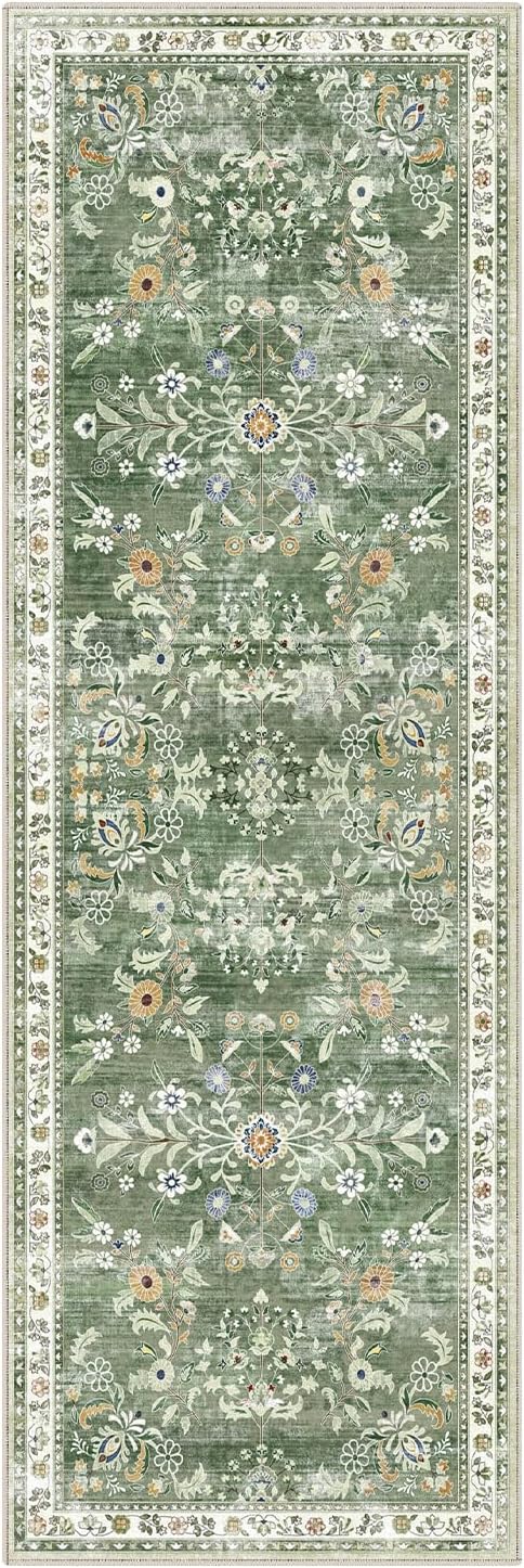 Yamaziot 2x6 Washable Hallway Runner Rug Non Slip Floral Carpet, Sage Green | - Image 9
