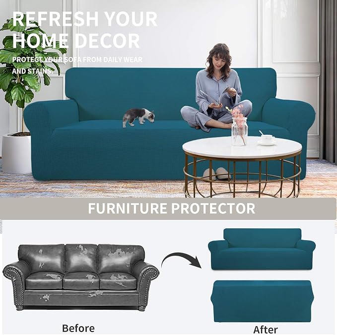 Easy-Going Stretch Oversized Loveseat Couch Covers Washable Peacock Blue | - Image 4