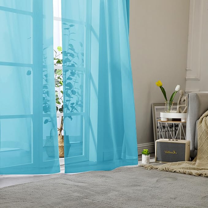 Turquoise Sheer Curtains 90 Inches Long 2 Panels, Elegant Gauzy Airy Light - Image 8