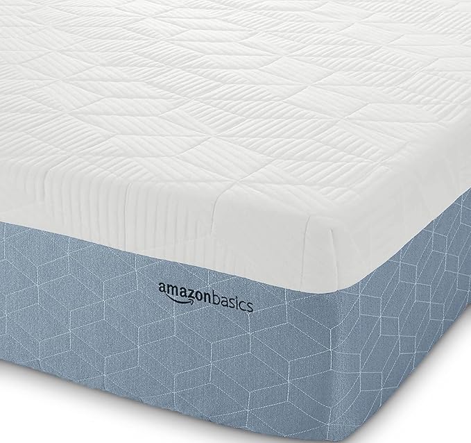 Amazon Basics Memory Foam Mattress, Medium Firm, Cooling Gel, King Size Mattress, CertiPUR-US® Certified Foam, 80 x 76 x 12 inches, White/Gray