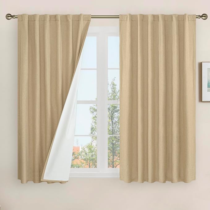 Natural Linen 100% Blackout Window Curtains by LAMIT