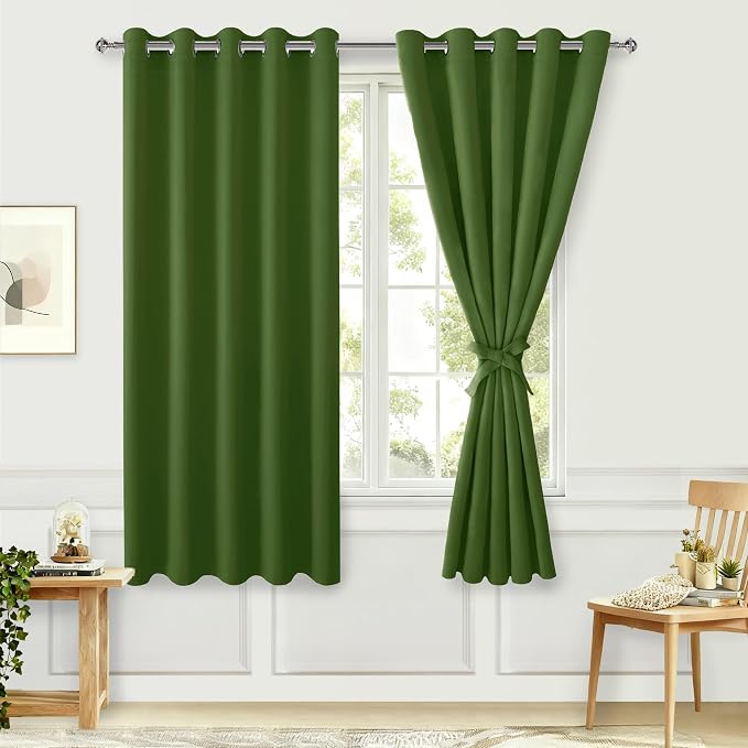 Room Darkening Curtains for Bedroom Olive Green 60x72 Inch 2 Panels | Thermal by Hiasan