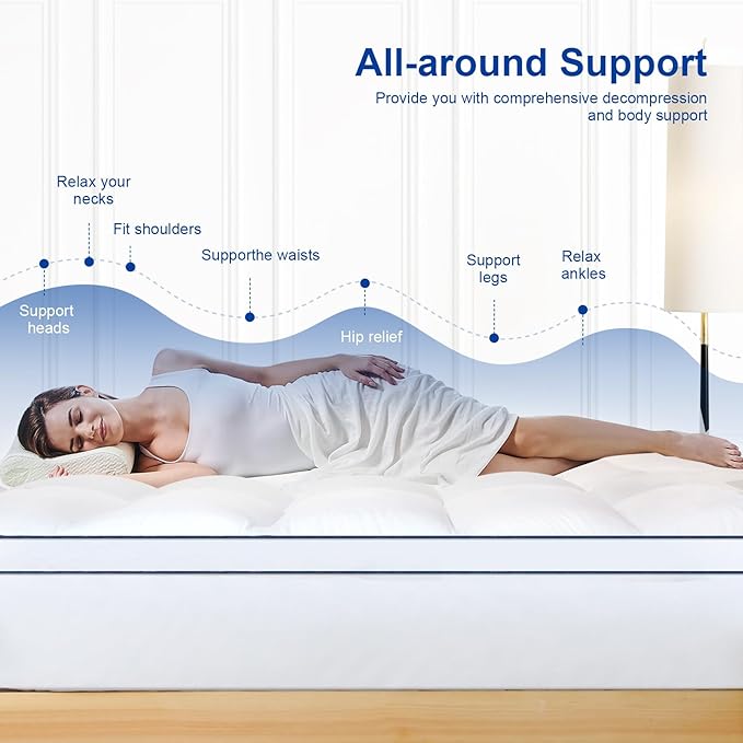 KAYFIA TwinXL Mattress Topper,Extra Thick Mattress Pad Cover for Deep Sleep,3D+7D Snow Down Alternative Fill Overfilled Plush Pillow Top Mattress with 8-23 Inch Deep Pocket-White