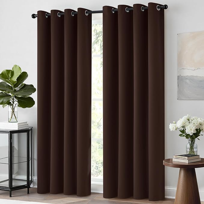 Yakamok Room Darkening Curtains 52x96 inch Long Chocolate Brown-Bedroom | 2 - Image 9
