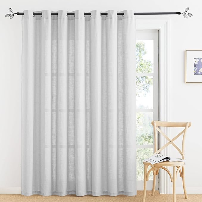 RYB HOME Linen Blended Curtains for Kitchen Dining Room, Elegant Farmhouse Style Light Filtering Half Privacy Wrinkle Resistance Sheer Drapes for Bedroom, Dove Grey, W 60 x L 90, 1 Pc