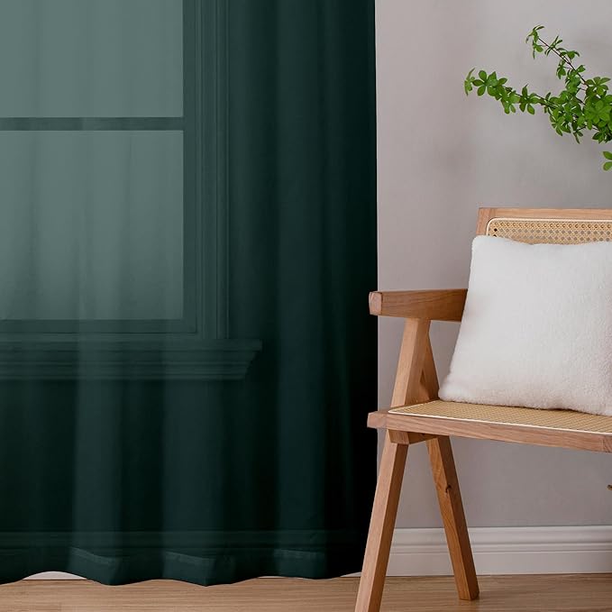 Chyhomenyc Hunter Green Sheer Curtains 45 Inch Long 2 Panels, Short Voile Drapes - Image 7