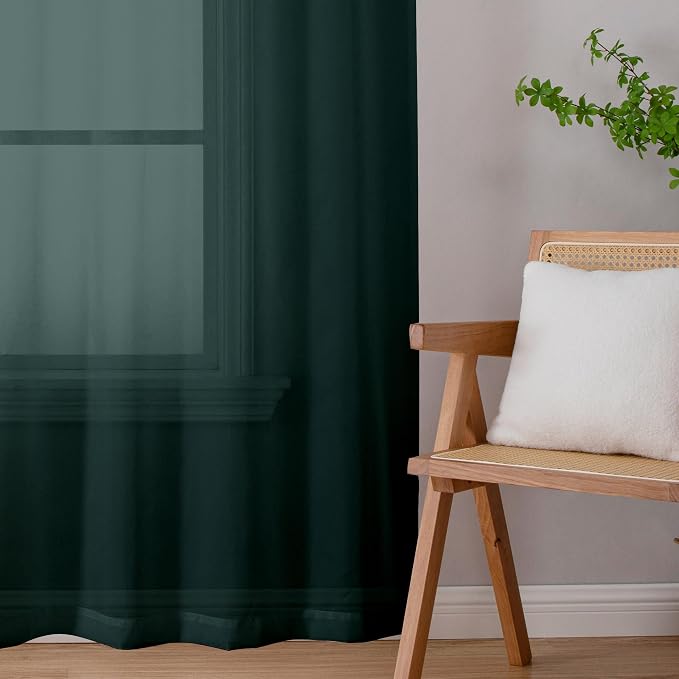 Chyhomenyc Christmas Sheer Curtains 84 Inches Long, 2 Panels, Hunter Green | - Image 2