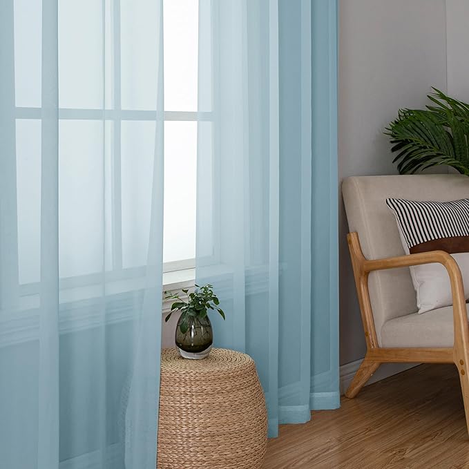 Simplebrand Sky Blue Sheer Curtains 63 Inch Length 2 Panels, Rod Pocket Solid - Image 5