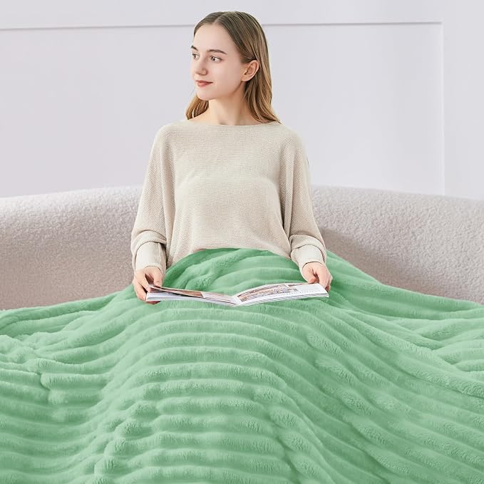 BEDELITE Ribbed Twin Blanket for Couch & Bed, Light Green, Warm Yet Lightweight - Image 3