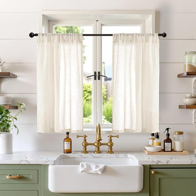 BGment Linen Kitchen Window Curtains Over Sink, 36 Inch Length Cafe Drapes | by BGment
