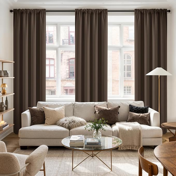 MIULEE 84 Inch Length Chocolate Brown Blackout Bedroom Curtains Set of 4 | - Image 7