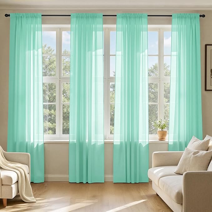 MIULEE Aqua Sheer Curtains 90 Inches Long 4 Panels 42 x 90 Inches | Light by MIULEE