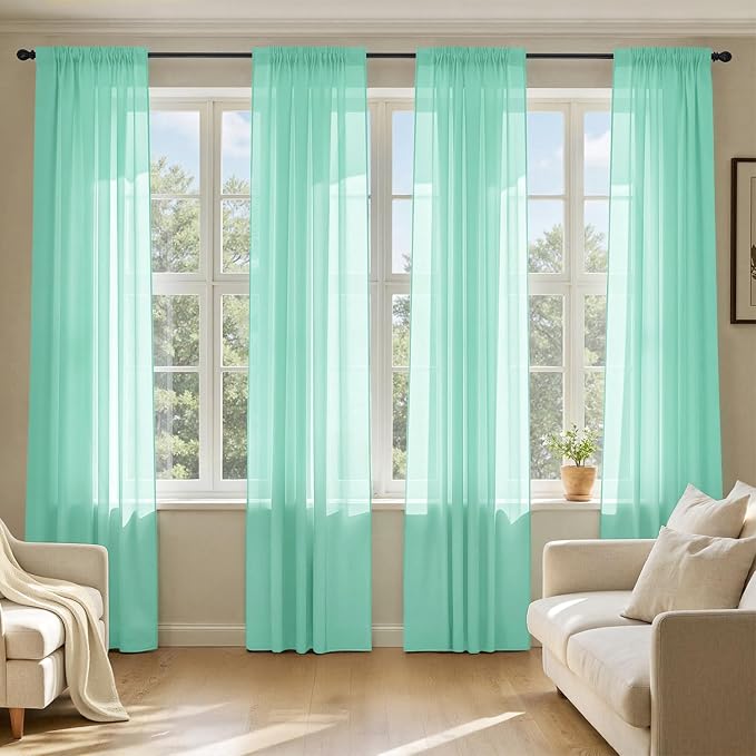 MIULEE Aqua Sheer Curtains 108 Inches Long 4 Panels 42 x 108 Inches | Light by MIULEE