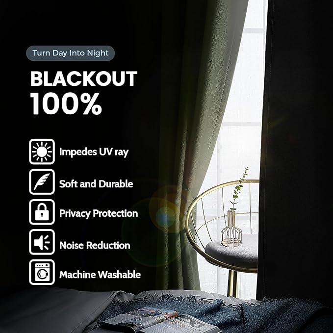 SimpleHome Light Sage 100% Blackout Curtains Room Darkening Living Room 84 | - Image 3
