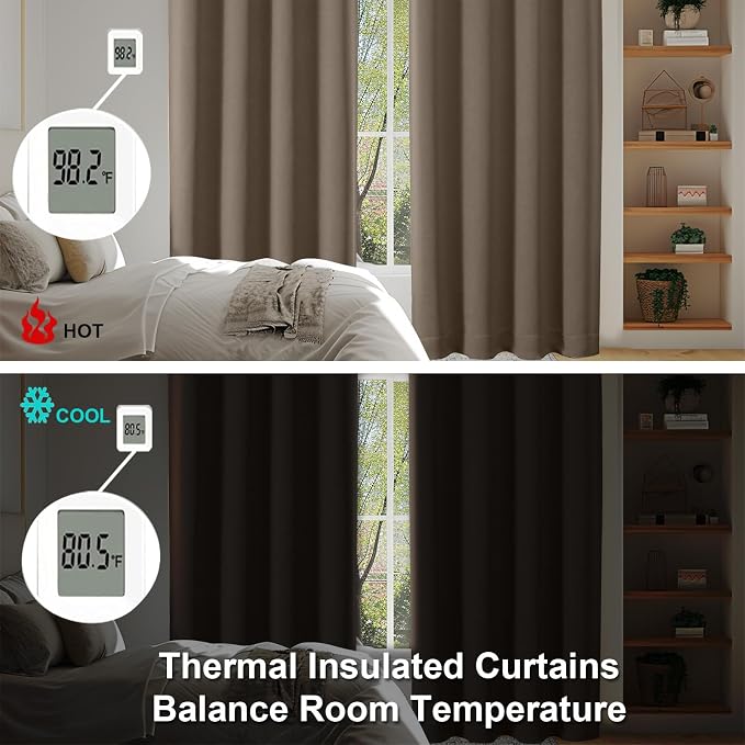 Simplebrand Ava Brown Short 36 Inches Blackout Curtain 2 Panels Set, Half - Image 6