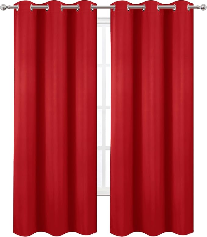 Blackout Curtains 38 x 84 inch/Bright Red Curtains Set of 2 Panels/Thermal - Image 2