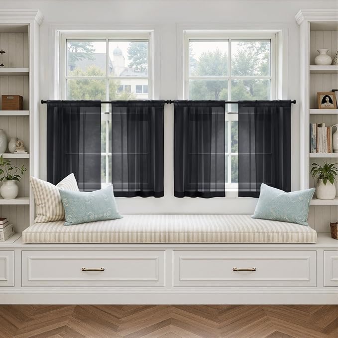 MIULEE 4 Panels Half Window Tier Black Sheer Curtains 42 x 36 Inches | Light - Image 4