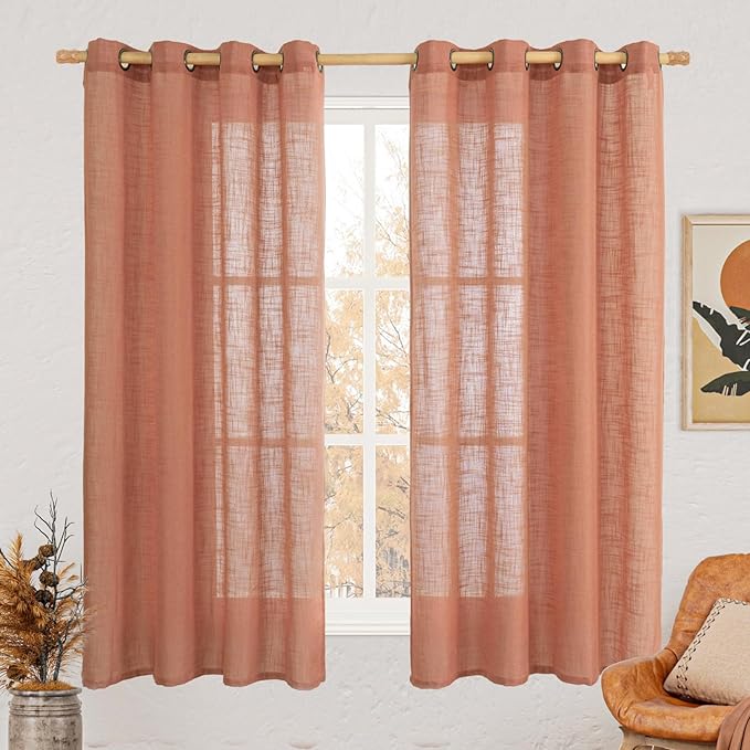 Terracotta Linen Curtains 63 inch Length 2 Panels by LAMIT
