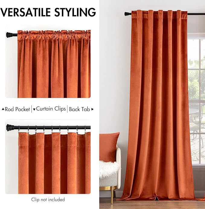 MIULEE Velvet Curtains 52x96 inches 2 Panels Fall Orange Blackout Curtains | - Image 2
