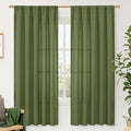 Olive Green Semi Sheer Linen Curtains 72 Inch Length by LAMIT