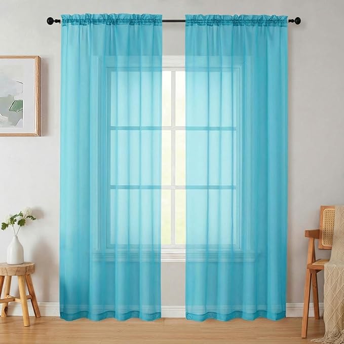Sheer Curtains 84 Inches Long 2 Panels Set by WelvetBLK