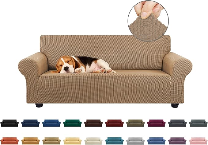 Stretch Loveseat Couch Cover, 2 Cushion Couch Slipcover, Camel | 1-Piece by KEKUOU