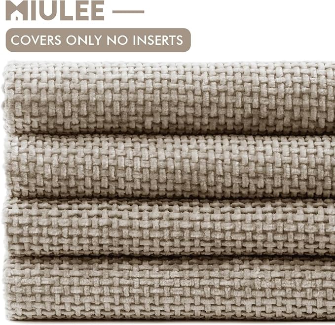 MIULEE Soft Decorative Chenille Euro Pillow Covers Khaki 22x22 Pack of 4 | - Image 6