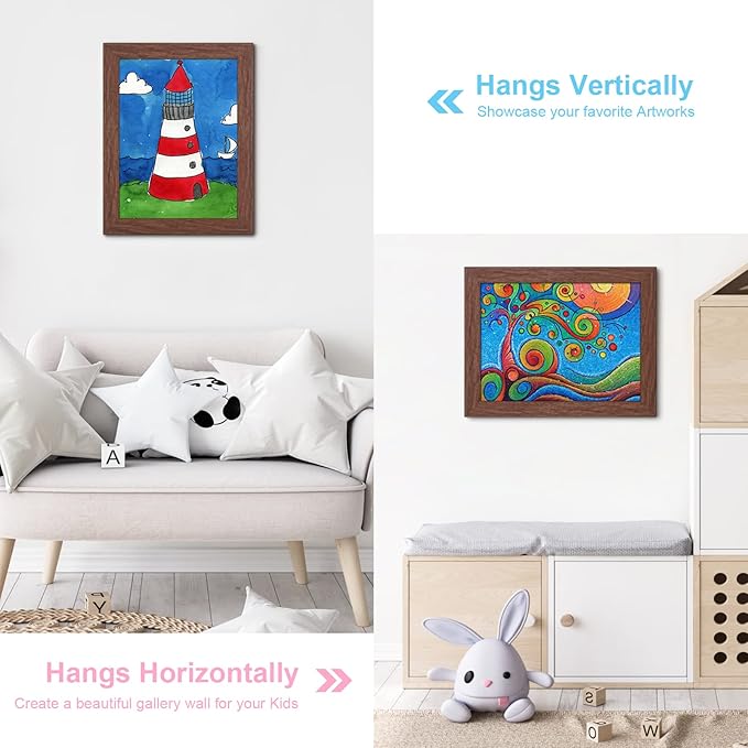 [3Pack] Kids Art Frames, 9x12 Front Opening Kids Artwork Frames Changeable, Brown Artwork Display Storage Frame for Wall, Holds 50 Pcs, for 3D Picture, Crafts, Children Drawing, Hanging Art, Portfolio