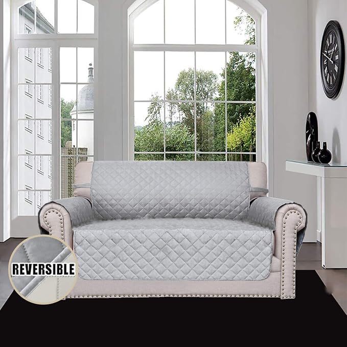 Easy-Going Reversible Couch Cover, 2 Cushion Sofa, Light Gray/Ivory | Loveseat - Image 2