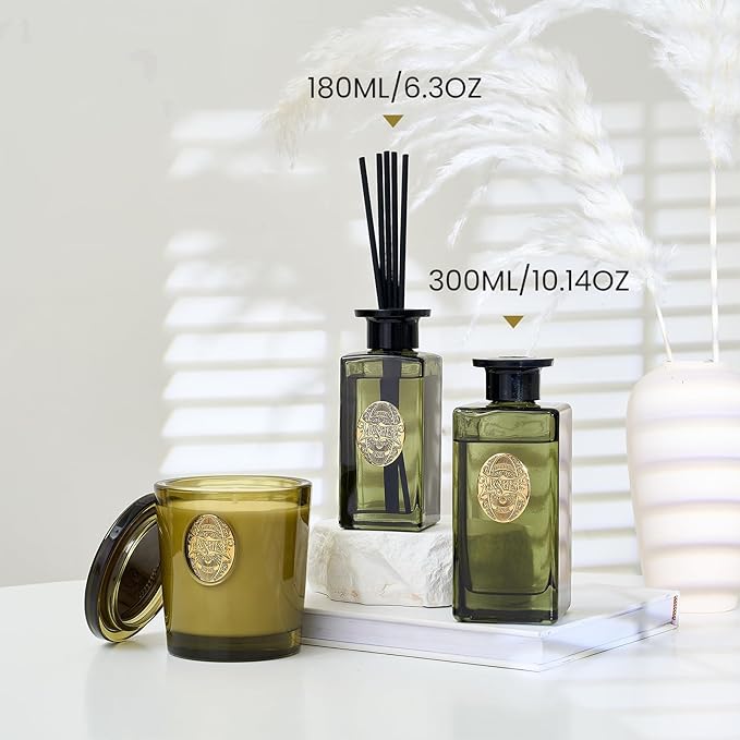M&SENSE 10.14 oz Large Reed Diffuser Set | Lime Basil Scent Oil Diffuser with Sticks |Hotel Collection Non-Toxic Essential Oil |for Bedroom Bathroom Living Room