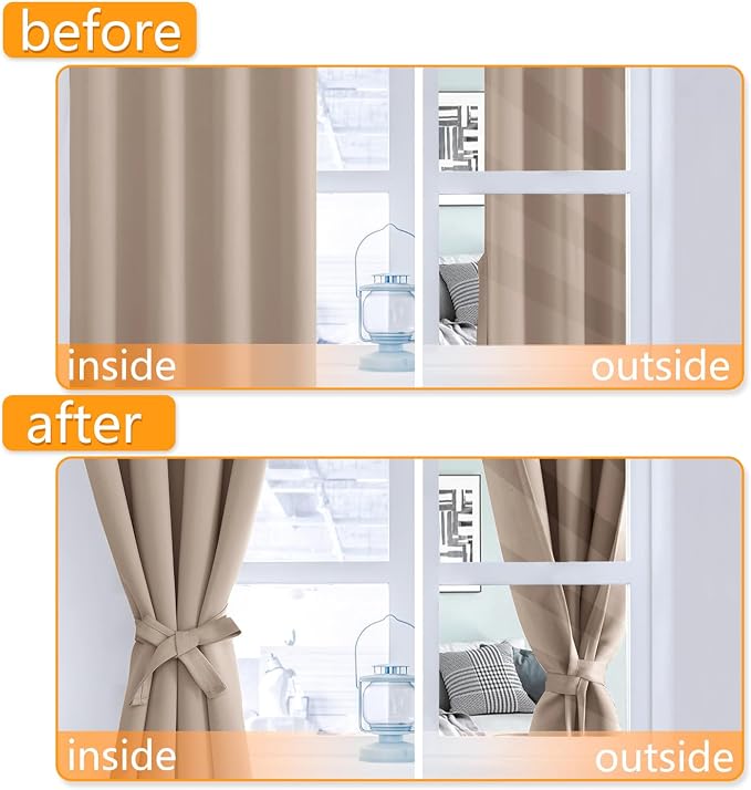 Blackout Curtains for Bedroom, 52 x 54 Inches Long, 2 Panels | Thermal - Image 4