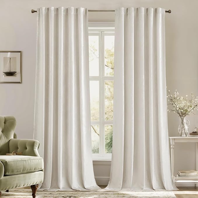 MIULEE Velvet Curtains 52x84 inches 2 Panels Ivory Room Darkening Curtains | by MIULEE