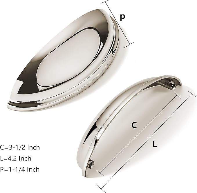 khtumeware 10 Pack 3-1/2" Drawer Pulls Polished Nickel Cabinet Cup Pulls Kitchen Hardware Cabinet Handles Drawer Handles Knobs 3.5 inch Hole Center
