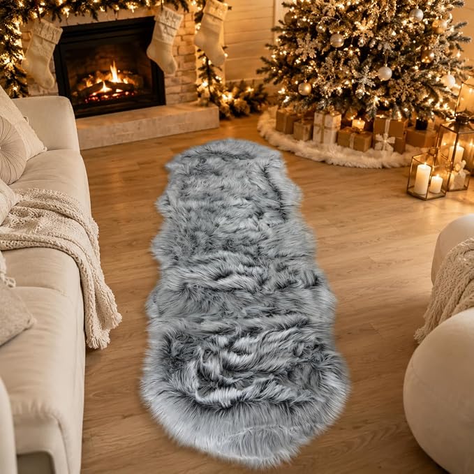 EasyJoy Faux Sheepskin Rug, 2 x 6 ft, Frosted Bottom Gray | Fluffy Faux Fur - Image 8