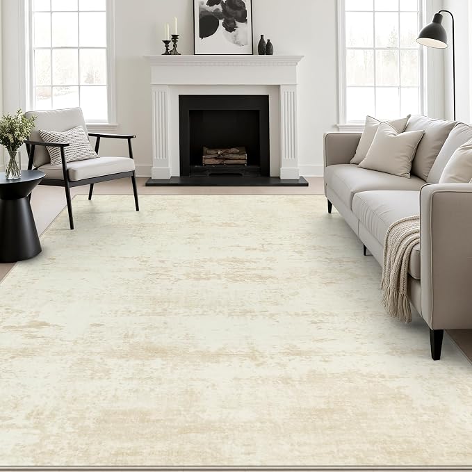 10x14 Area Rug Living Room: Modern Washable Indoor Carpet Beige | by FXRHLP