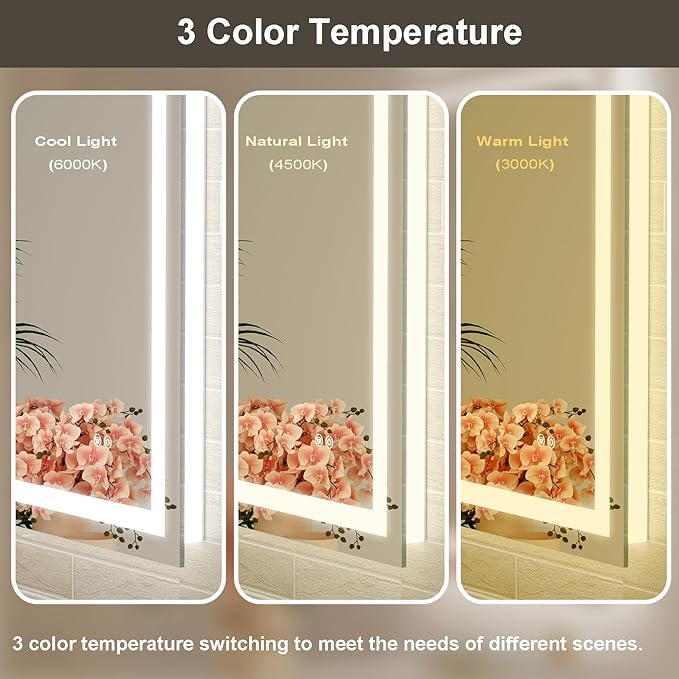 60x36 Large LED Bathroom Mirror with Lights, Brighter Backlit + Front Lit, Tempered Glass, Dimmable, Multiple Light Modes, Anti-Fog Lighted Bathroom Vanity Mirror for Wall, Memory Function