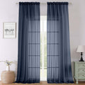 Navy Blue Sheer Curtains 108 Inches Long 2 Pcs, Rustic Farmhouse Dual Rod by Lecloud