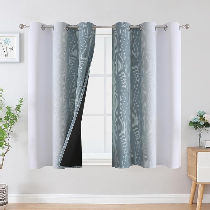 Stone Blue and Greyish White Blackout Curtains - Image 2