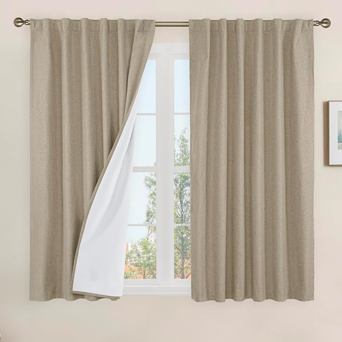 54 Inch Long Linen Full Blackout Window Curtains by LAMIT