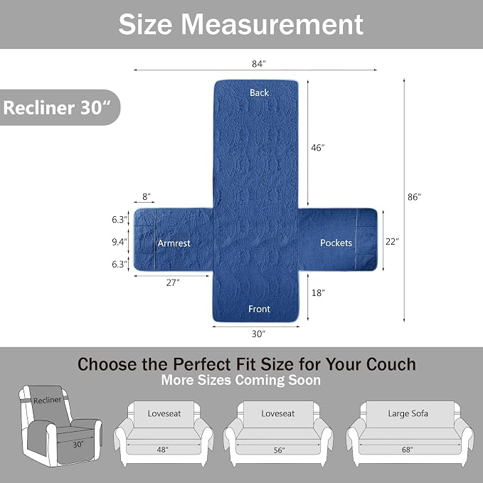 Large Blue Recliner Chair Covers, Quilted Décor Water-Repellent Lazy Boy Chair - Image 6